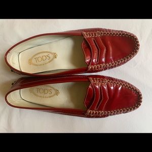Tod’s Red Patent Leather Driving Loafers
